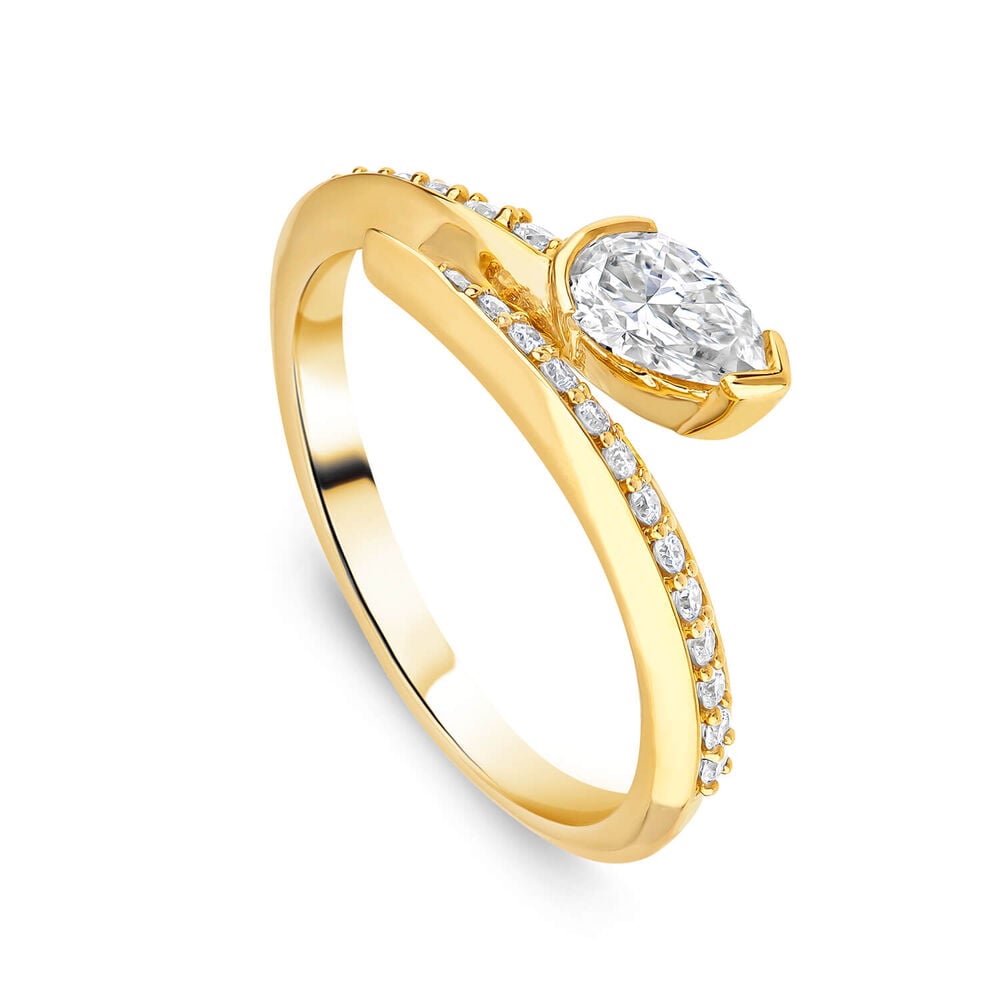 Born Kissed with Diamonds 9ct Yellow Gold Lab Grown 0.58ct Pear Diamond Twist Shaped Ring