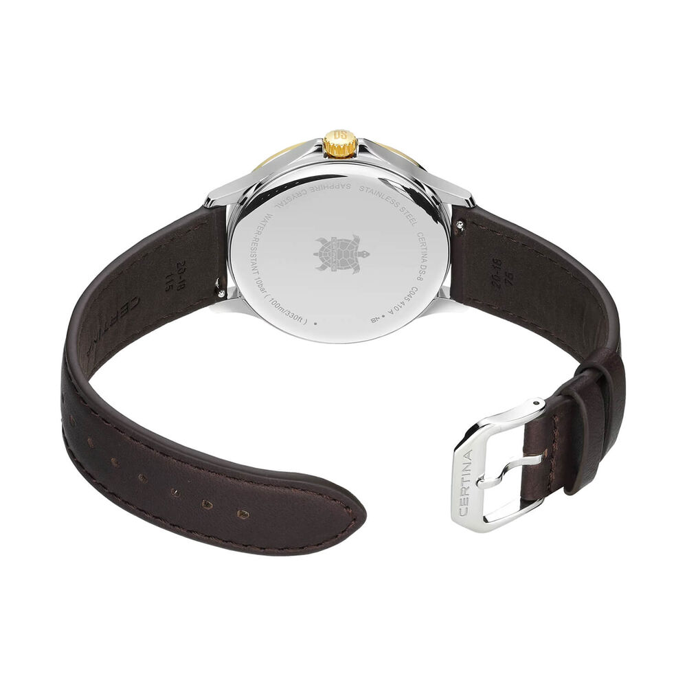 Certina DS-8 Gent 40mm White Dial Gold PVD Bezel Black Leather Strap Watch image number 2