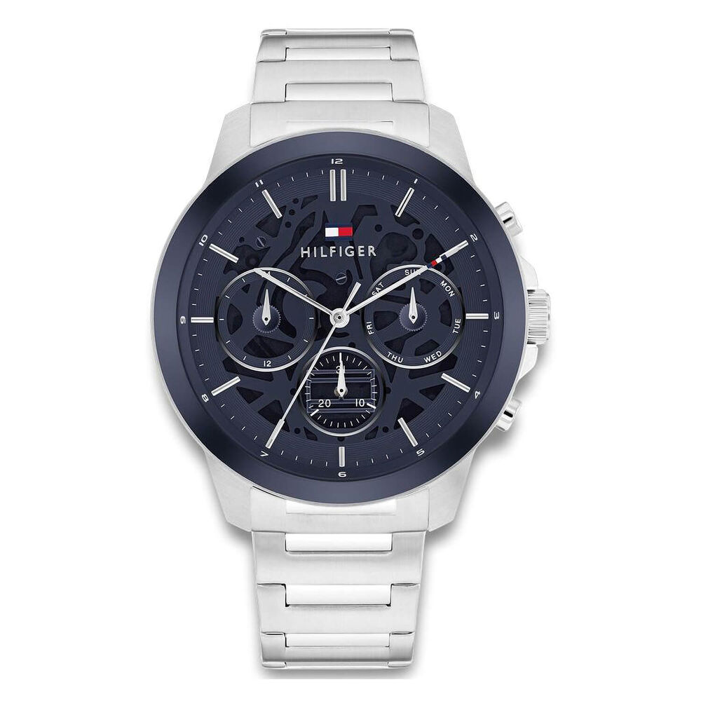 Tommy Hilfiger 43mm Navy Blue Skeleton Dial Stainless Steel Bracelet Watch image number 0