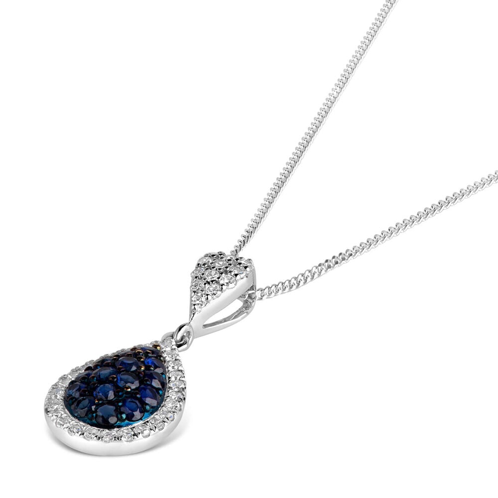 9ct White Gold 0.15ct Diamond & Sapphire Pear Drop Pendant image number 1