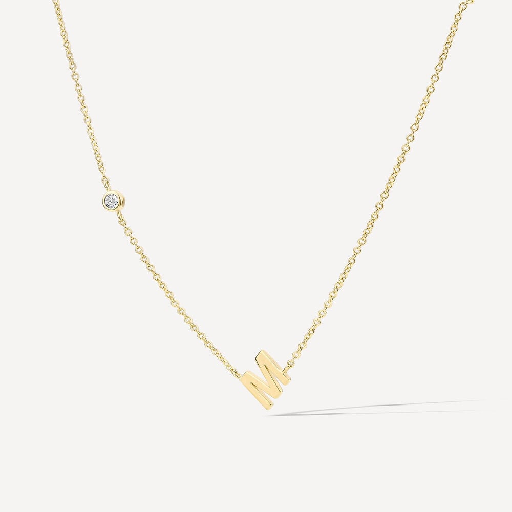 Sterling Silver Yellow Gold Plated 0.06ct Lab Grown Diamond Initial M Necklet