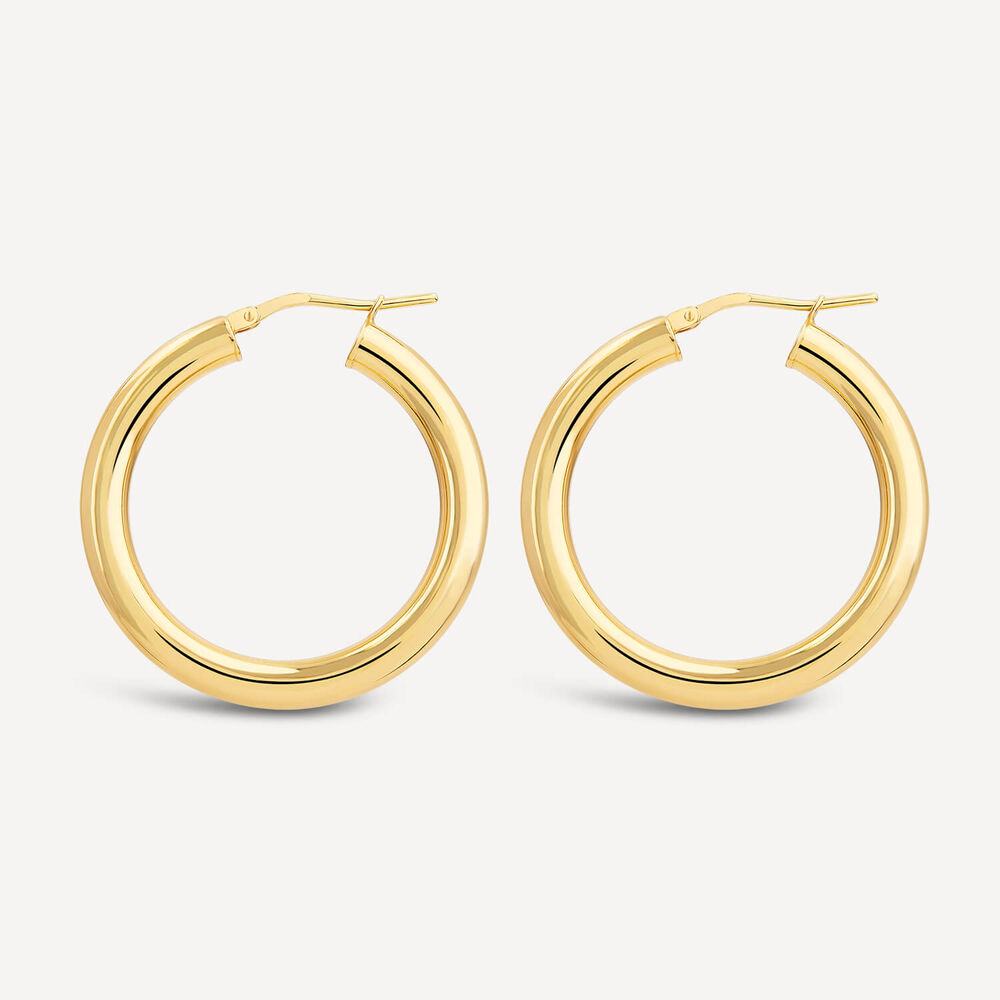 Yellow Gold Plated Sterling Silver 25mm Thick Hoop Earrings image number 1