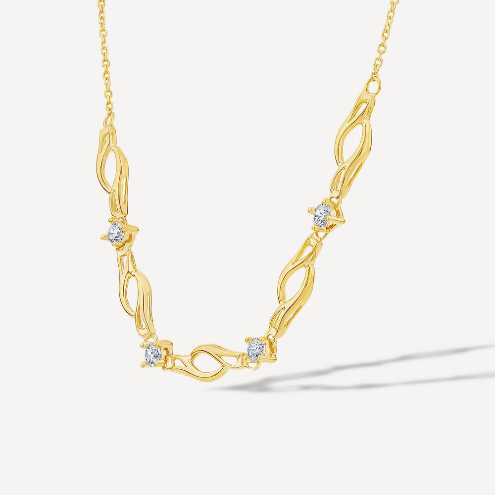 9ct Yellow Gold Cubic Zirconia Set Twist Curve Chain Necklet