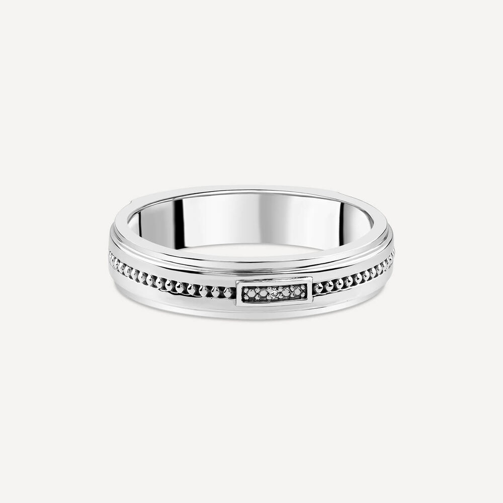 Sterling Silver 0.002ct Diamond Set & Bead Lined Centre Ring