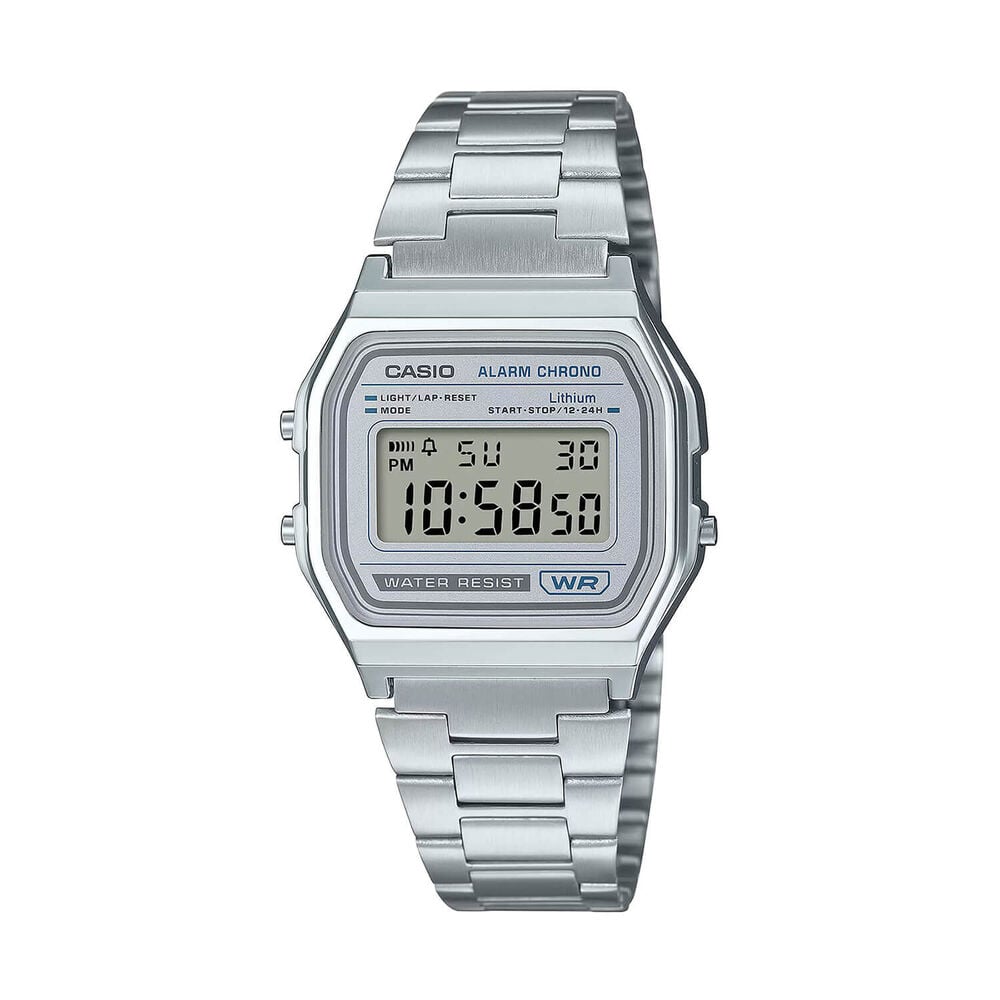Casio Vintage 36.8x33.2mm Silver Digital Display Steel Bracelet Watch