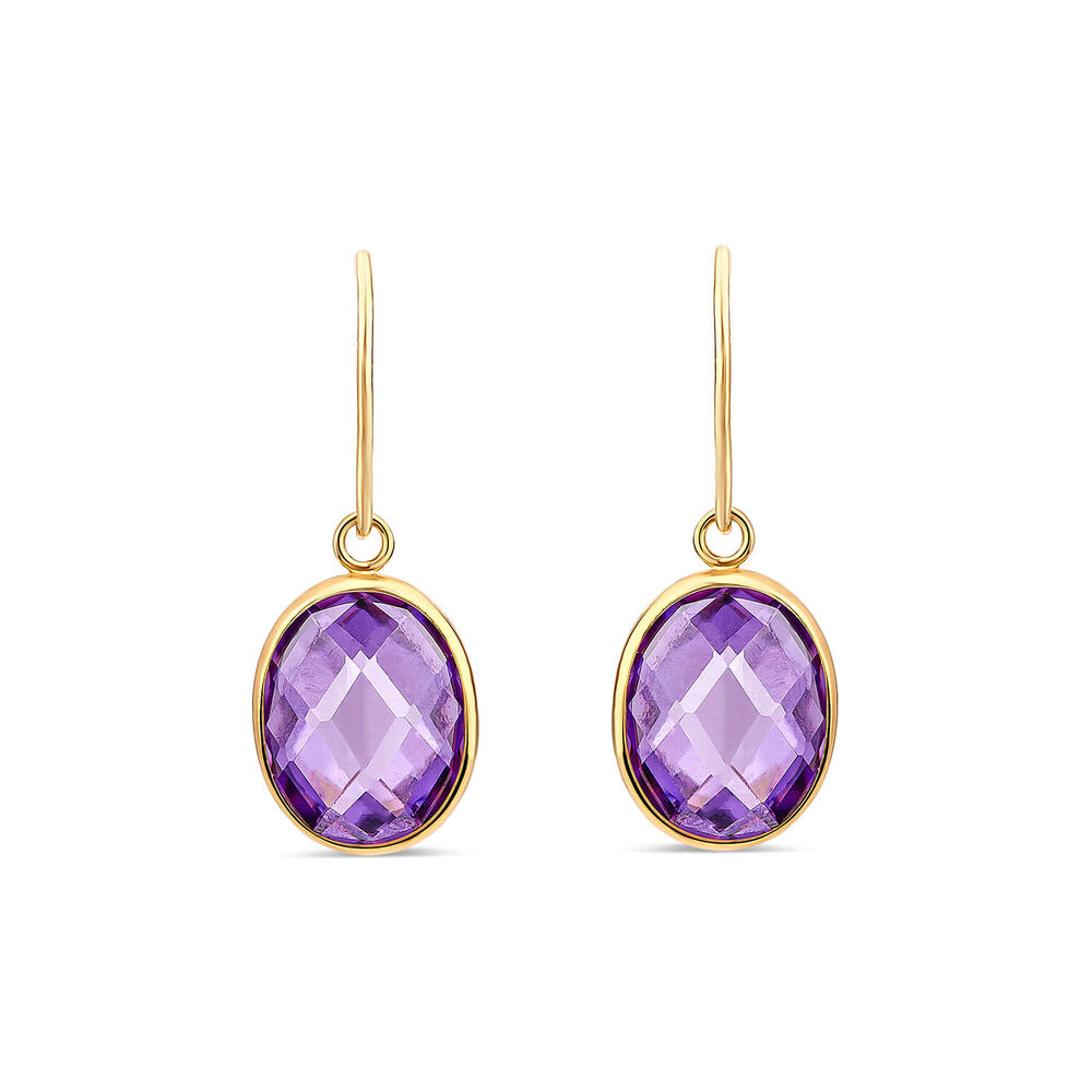 9ct Yellow Gold Purple Oval Cubic Zirconia Hook Earrings