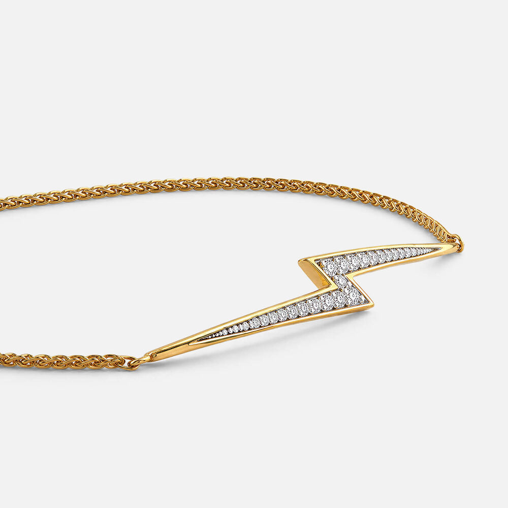 Yellow Gold Plated Vermeil Sterling Silver Cubic Zirconia Lightning Bolt Bolo Bracelet