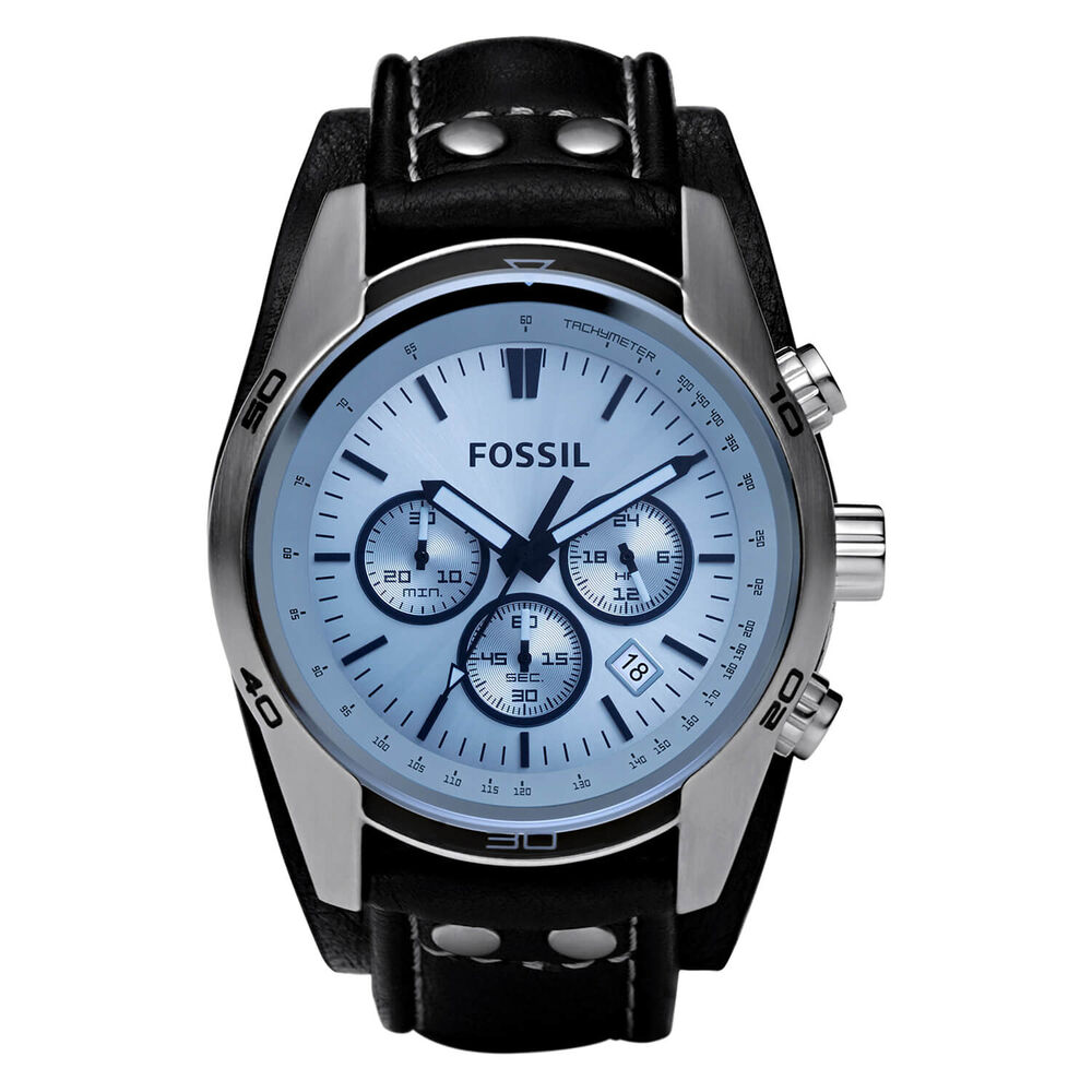 Fossil Coachman 45mm Blue Chronograph Dial Black Strap Watch