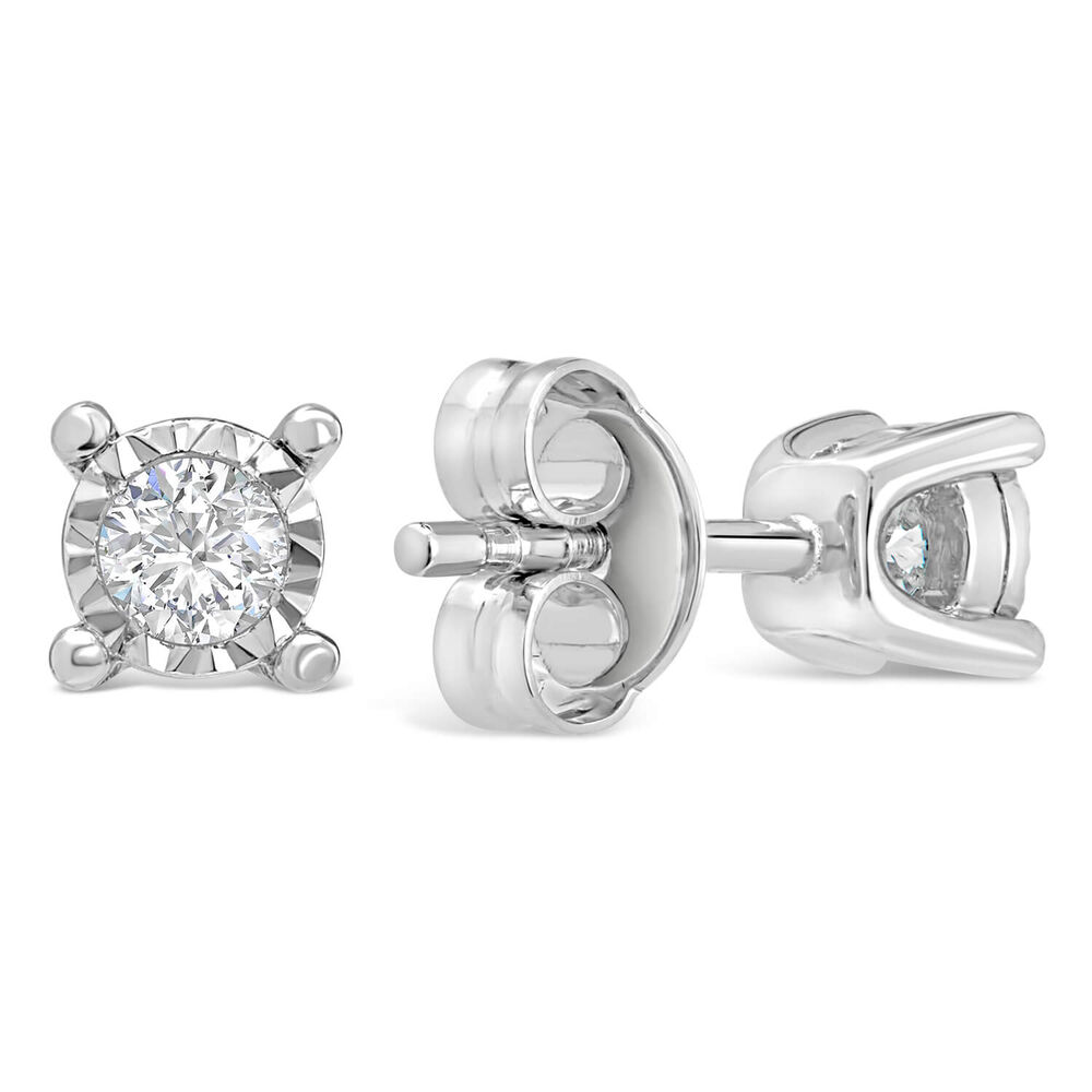 9ct White Gold Diamond Stud Earrings image number 2