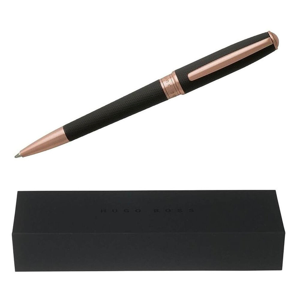 Hugo BOSS Essential Two-Toned Black and Rose Gold Ballpoint Pen image number 1