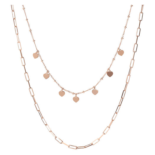 Bronzallure 18ct Rose Gold Plated Forzantina Chain Heart Deatails Double Strand Necklace