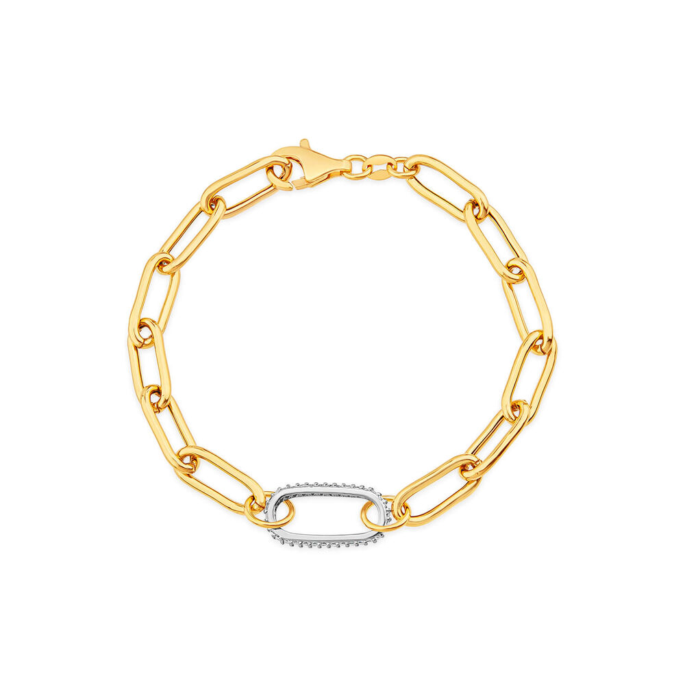 Silver & Yellow Gold Plated Single Cubic Zirconia Set Centre Link Bracelet image number 0
