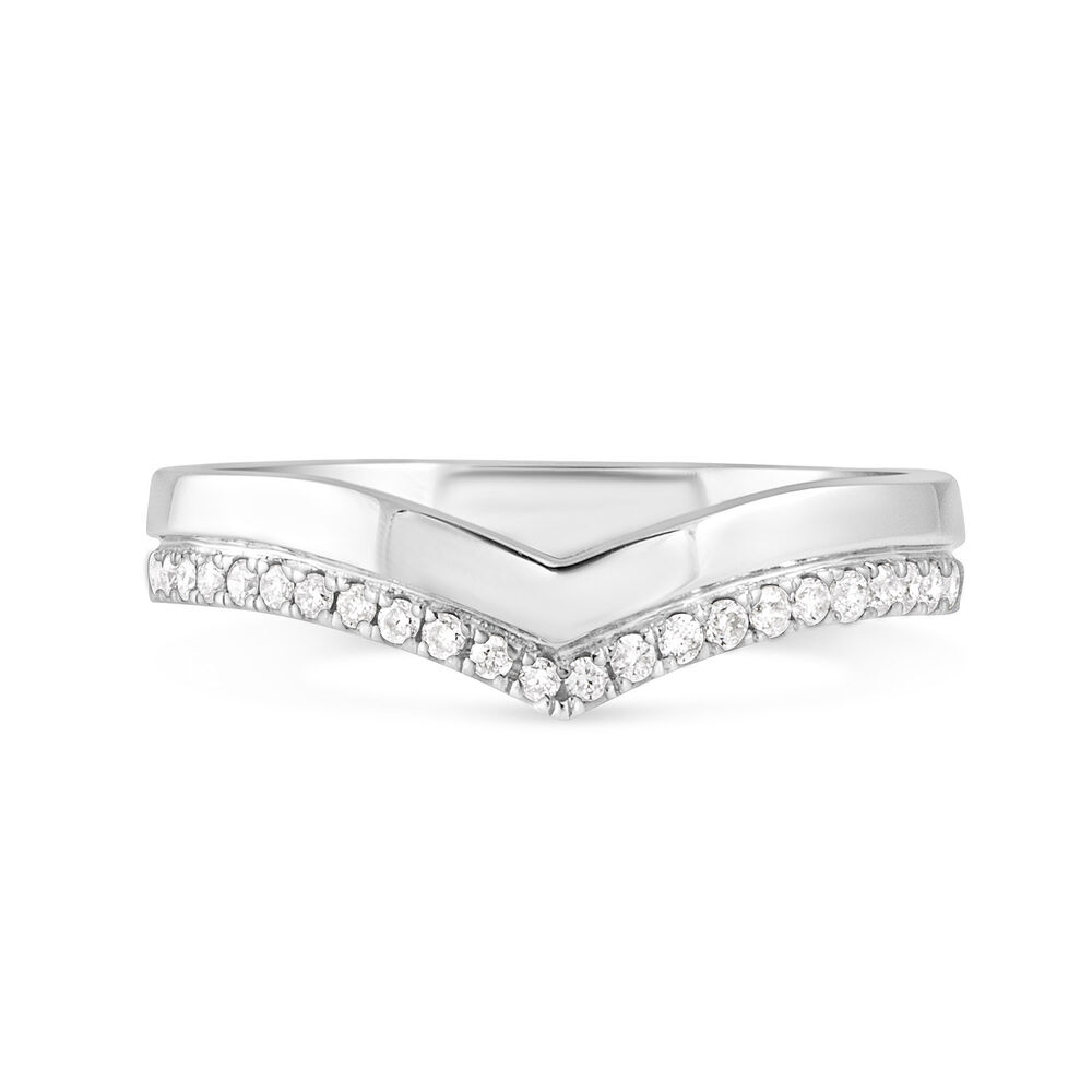 9ct White Gold 0.15ct Diamond Wishbone 3mm Ladies' Ring image number 1