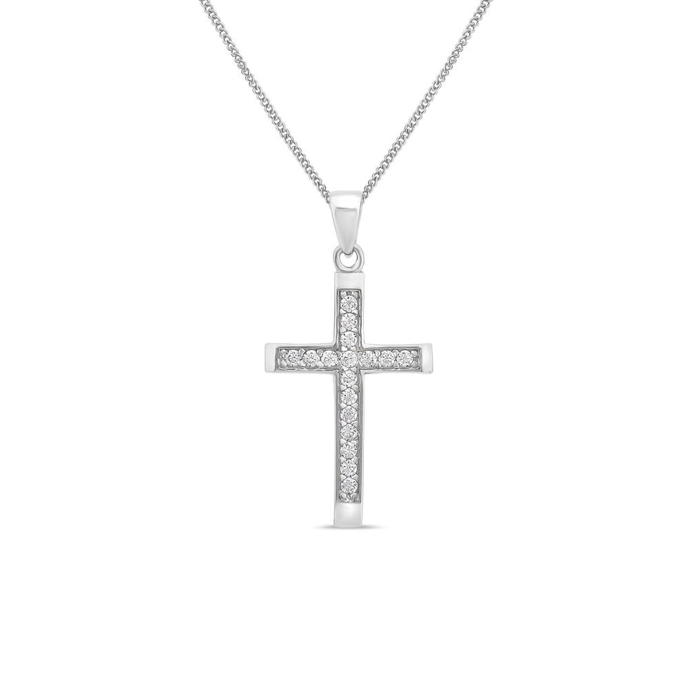 9ct White Gold Cubic Zirconia Channel Set Cross Pendant image number 0