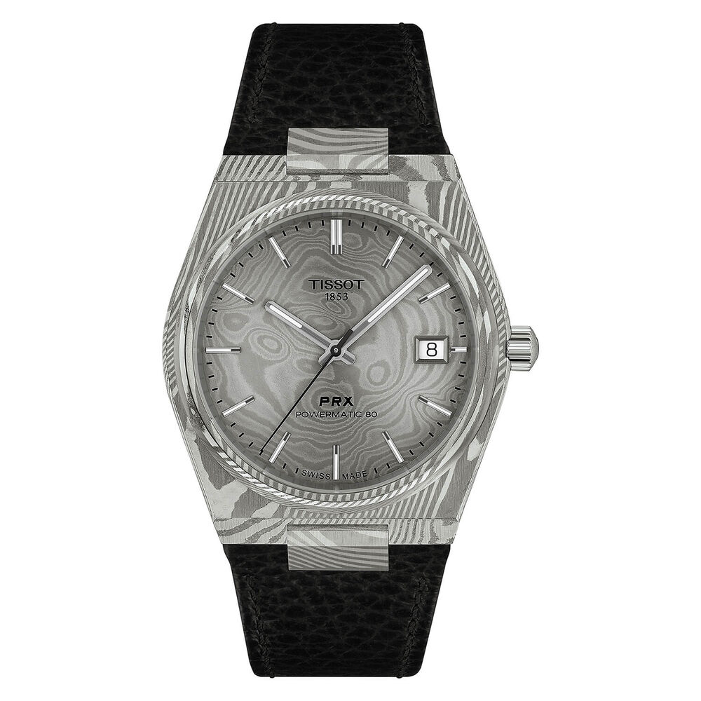 Tissot PRX Damascus Steel 38mm Dial Black Leather Strap Watch image number 0