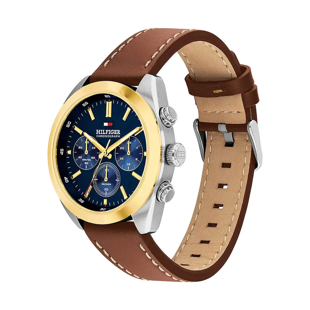 Tommy Hilfiger Hudson 40mm Blue Dial Brown Leather Strap Watch image number 1