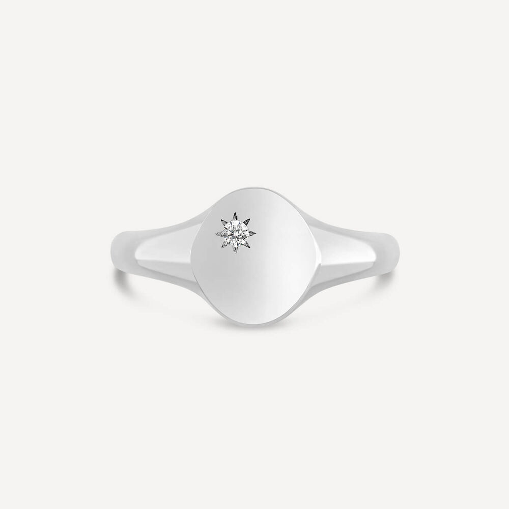 Sterling Silver Cubic Zirconia Set Polished Oval Signet Ring