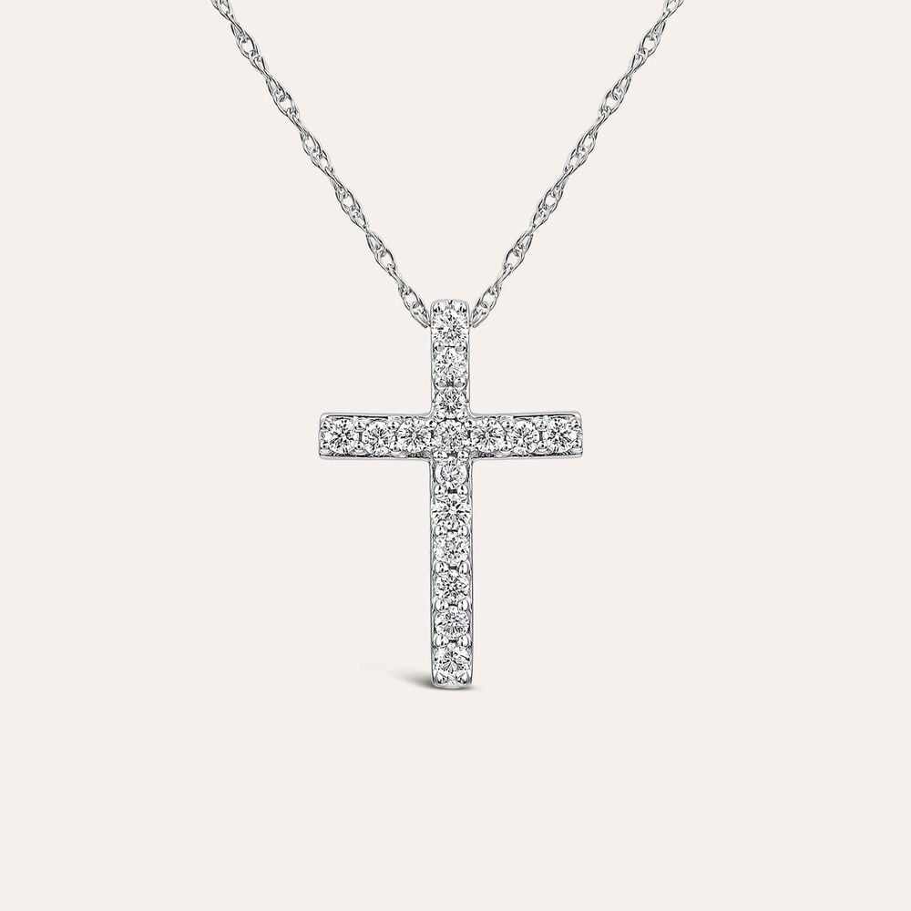 Born Classic 9ct White Gold Lab Grown 0.15ct Round Brilliant Diamond Cross Pendant