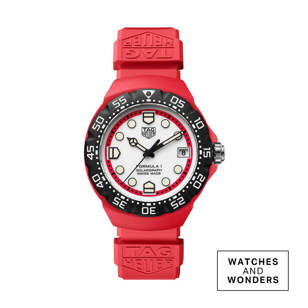 TAG Heuer Formula 1 Solargraph 38mm White Dial Black Bezel Red Rubber Strap Watch