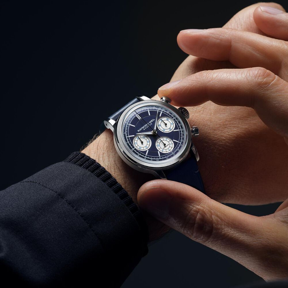 Raymond Weil Millesime Automatic Chronograph 39.5mm Midnight Blue Dial Leather Strap Watch image number 4