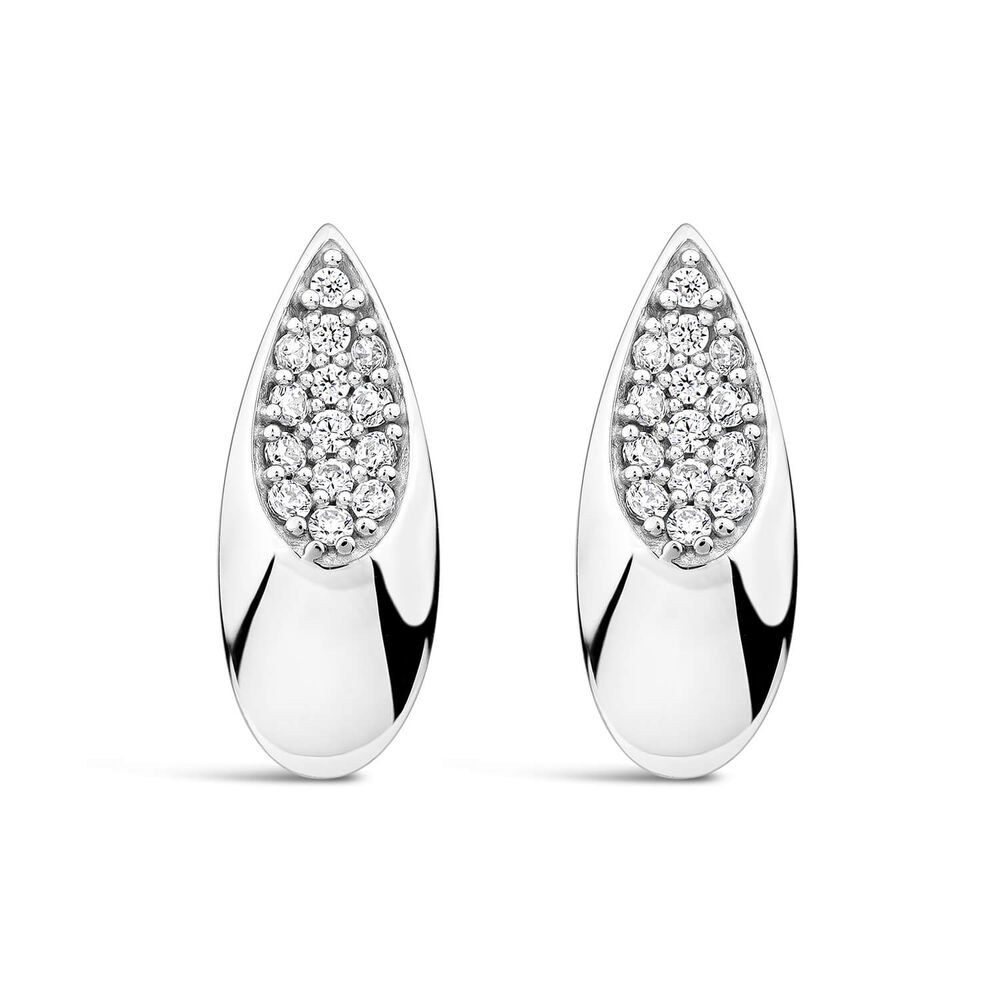 9ct White Gold Tear Shape Cubic Zirconia Pave Stud Earrings image number 0