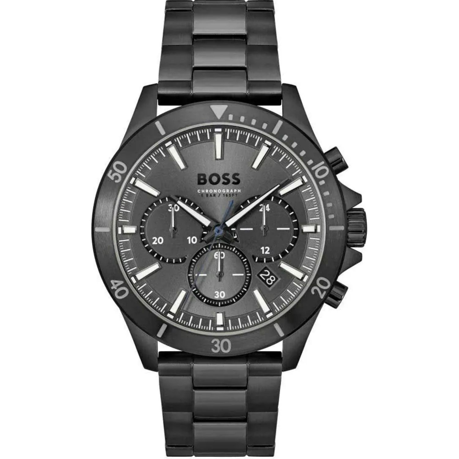 BOSS Troper 44mm Grey Chrono Black IP Case Bracelet Watch