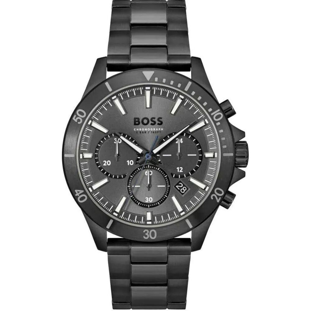 BOSS Troper 44mm Grey Chrono Black IP Case & Bracelet Watch