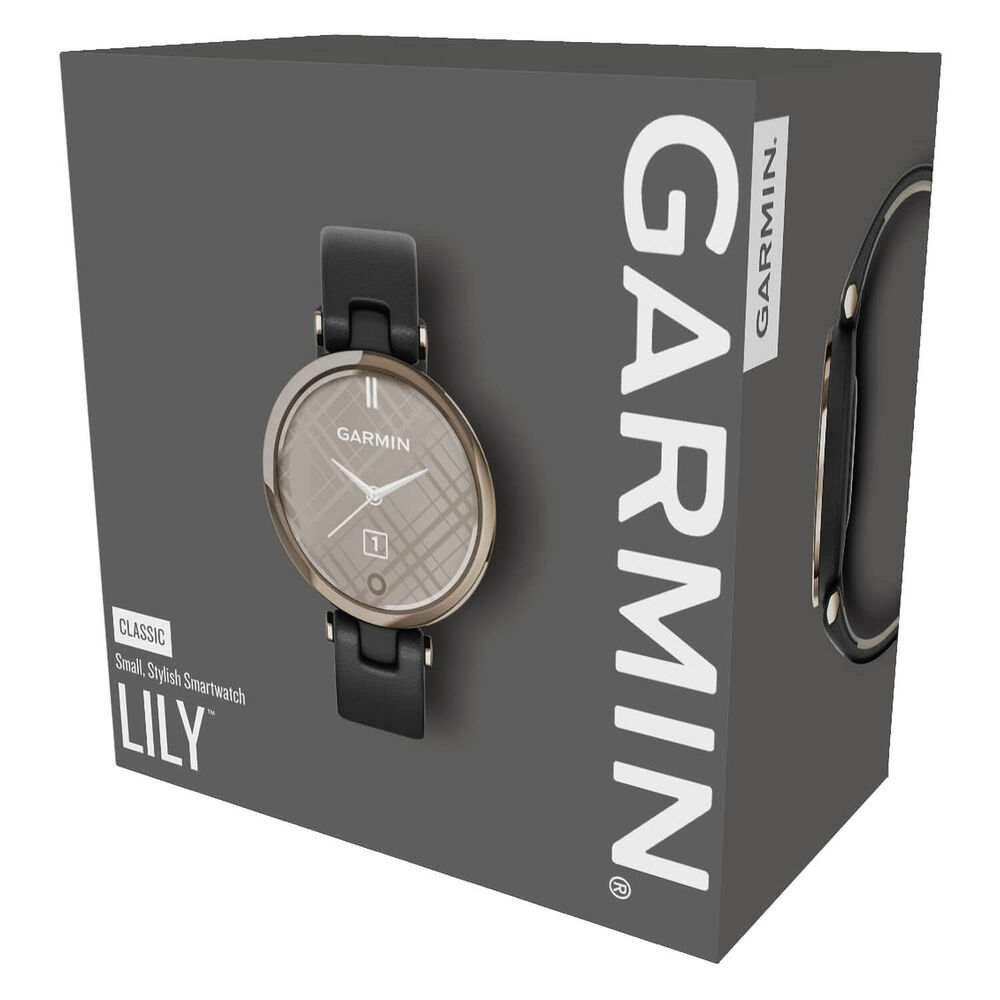 Garmin Lily Classic Cream Gold Black Case Italian Leather Strap Watch image number 8