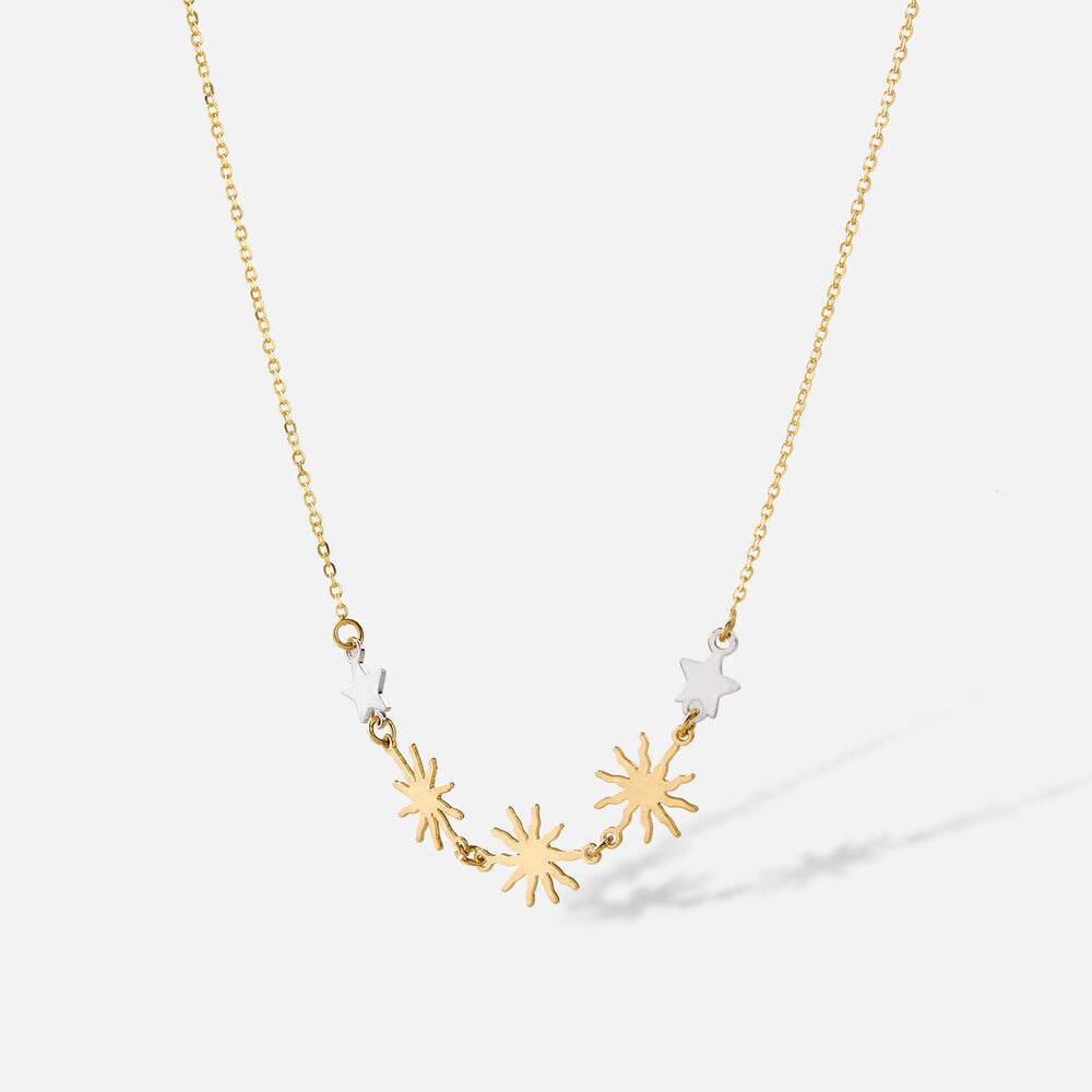 9ct Yellow & White Gold Sun & Star Necklet
