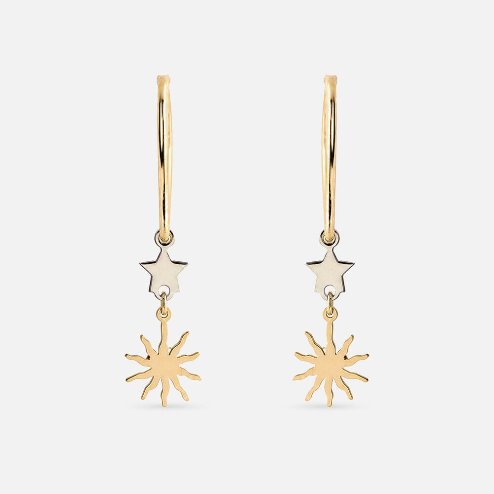 9ct Yellow & White Gold Sun & Star Drop Earrings