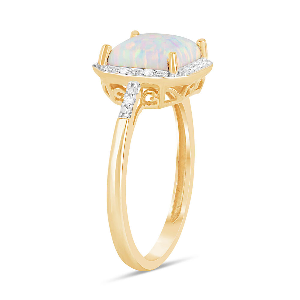 9ct Yellow Gold 0.028ct Diamond and Square Opal Ring image number 3