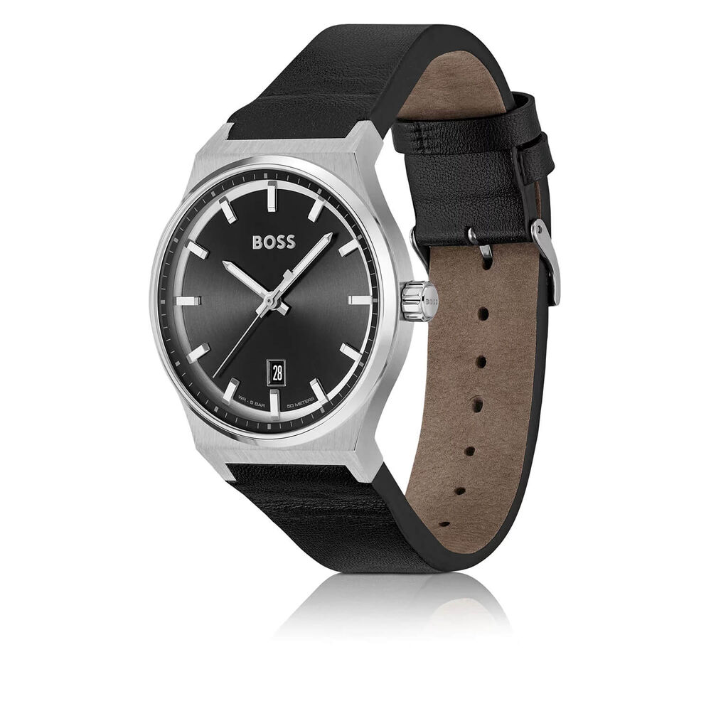 BOSS Candor 41mm Black Dial Leather Strap Watch image number 1