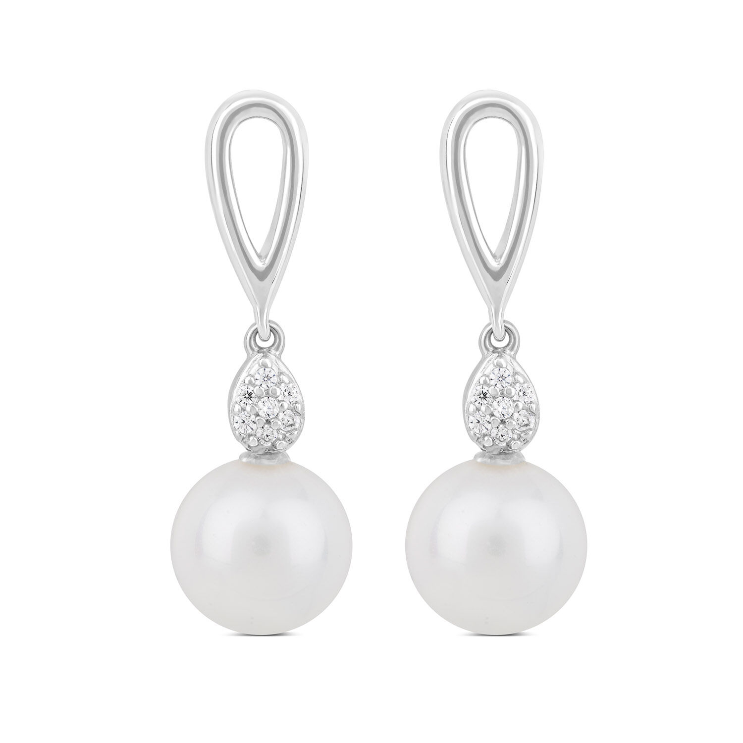 Pearl and zirconia top earrings