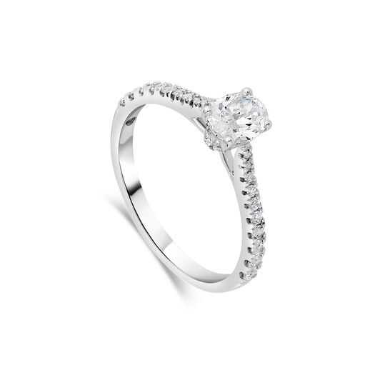 Kathy de Stafford 18ct White Gold Bella Oval Diamond with 0.70ct Stone Set Shoulders Ring