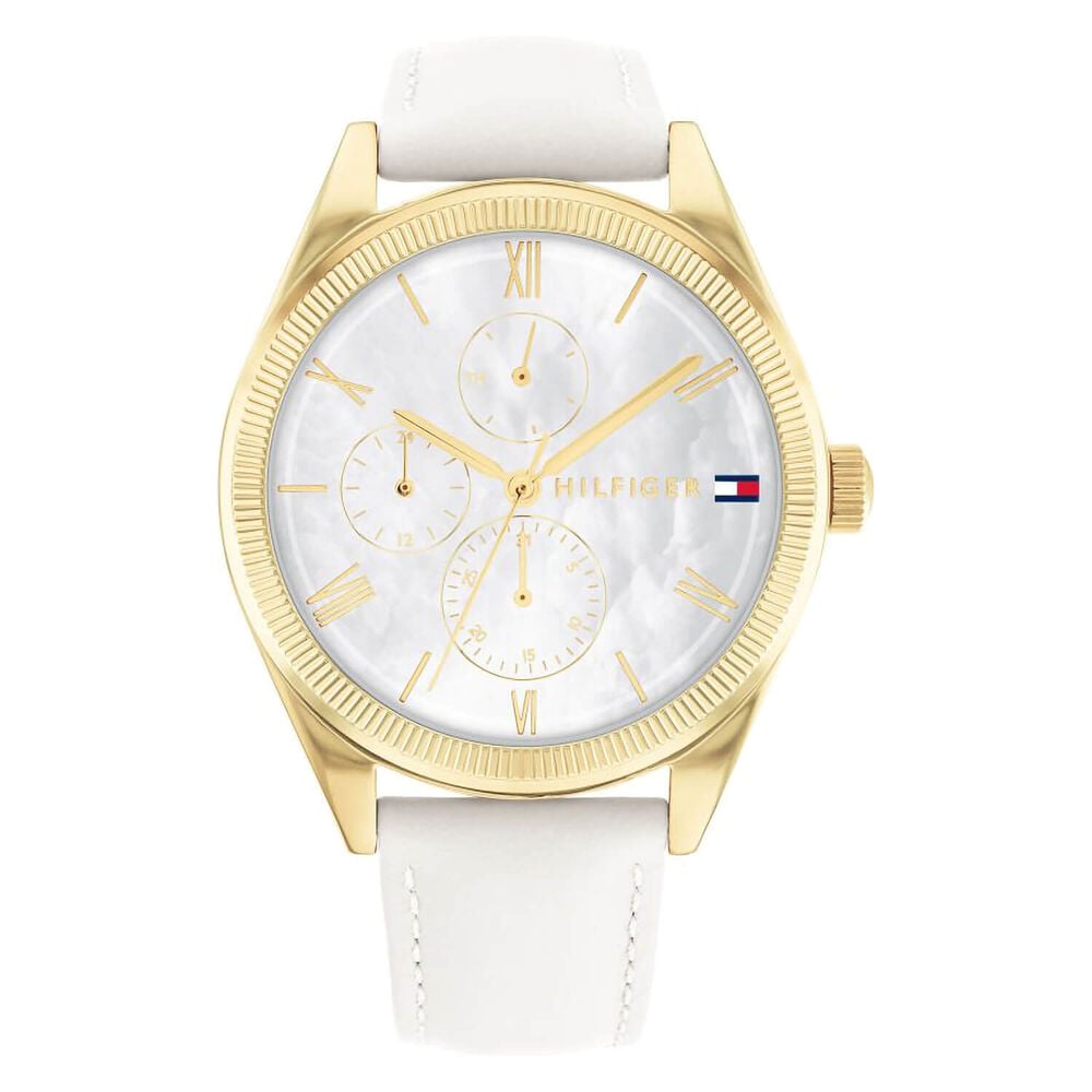 Tommy Hilfiger 38mm White Dial Yellow Gold PVD Case White Strap Watch