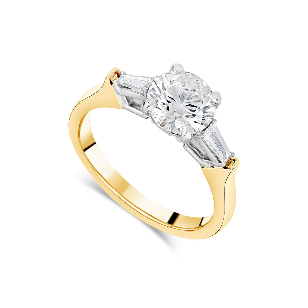 Born 18ct Yellow Gold 1.38ct Round Solitaire & Baguette Diamond Sides Ring