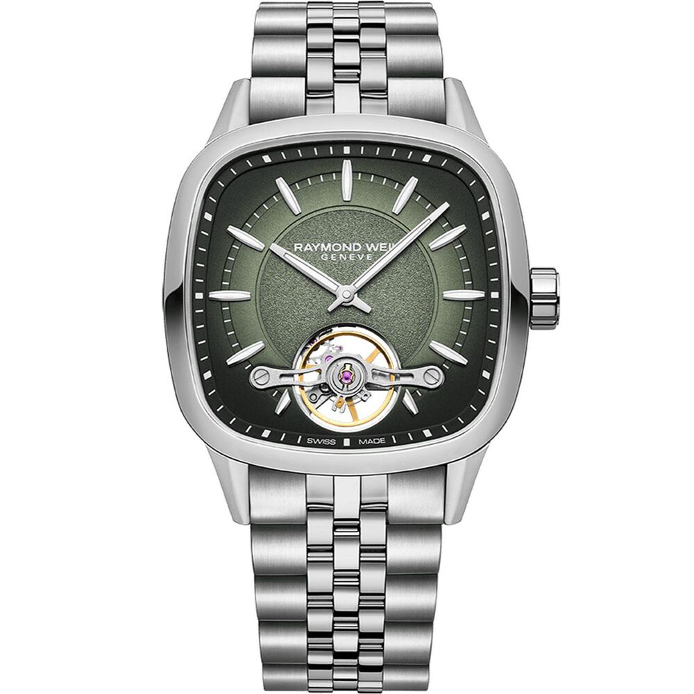 Raymond Weil Freelancer Calibre RW1212 Automatic 40x40mm Green Dial Steel Bracelet Watch