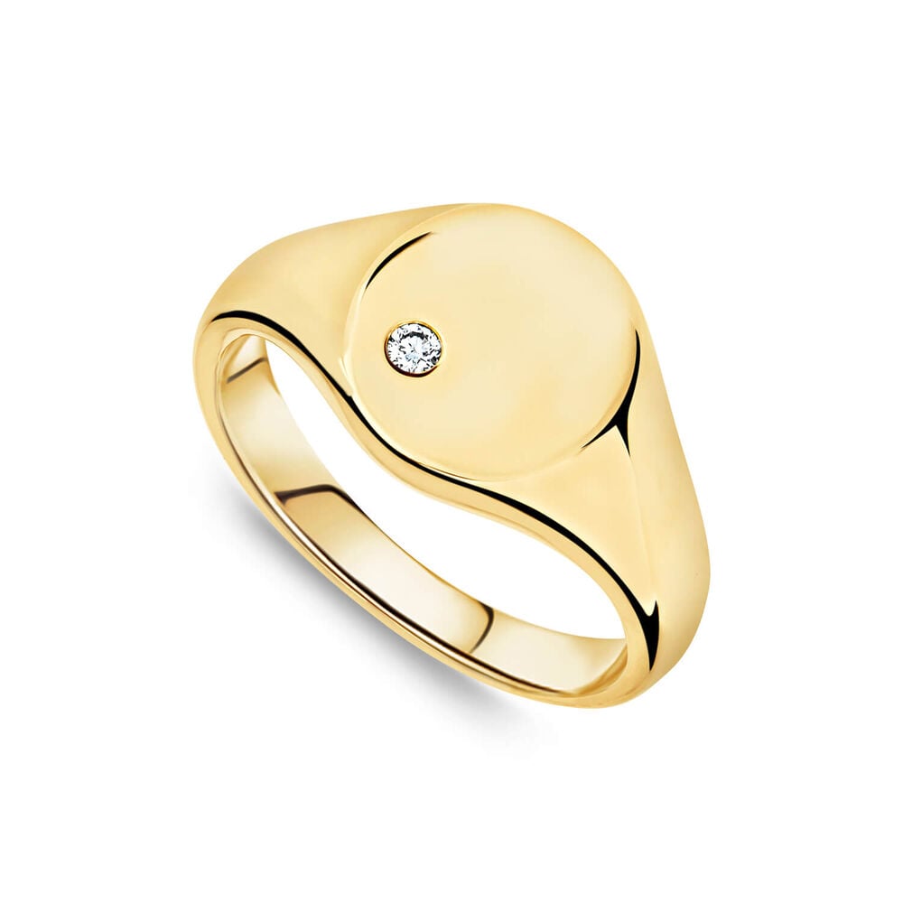 9ct Yellow Gold Oval Signet Diamond Set Ring image number 0