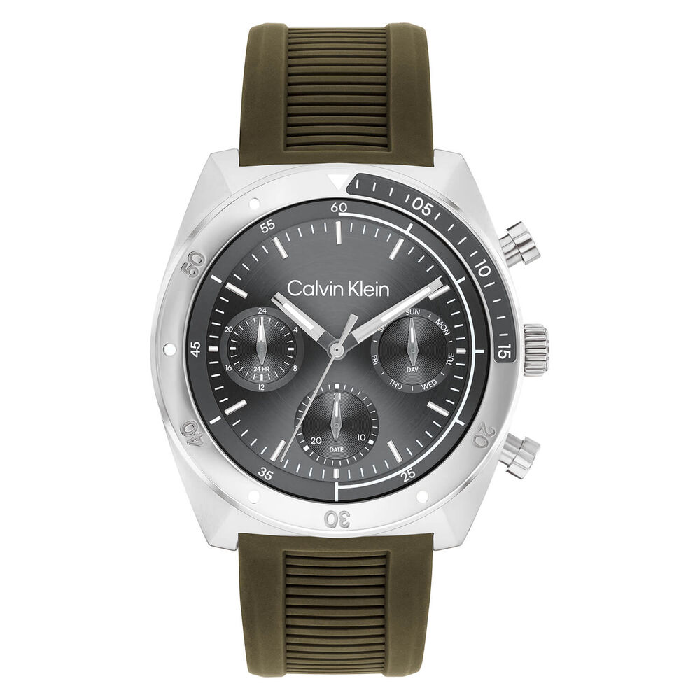 Calvin Klein CK Flex 42mm Grey Dial Green Silicon Strap Watch image number 0