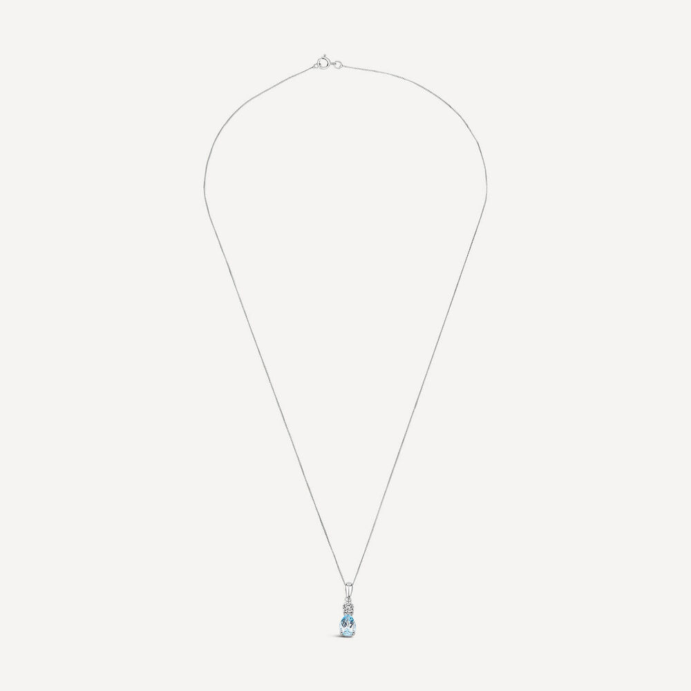 9ct White Gold Blue Topaz & Pear Diamond Pendant image number 2