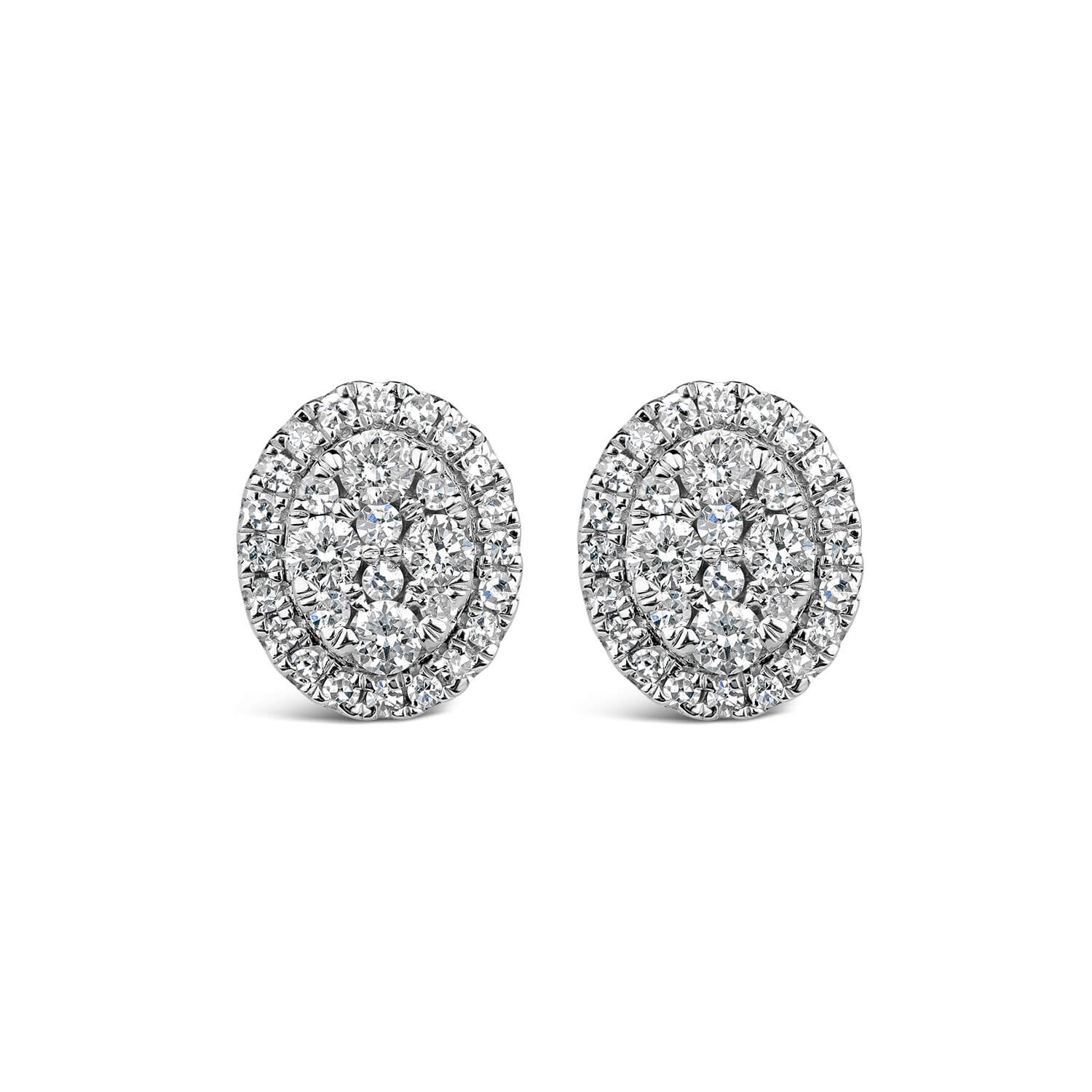 9ct White Gold Oval Shaped Diamond Cluster Stud Earrings