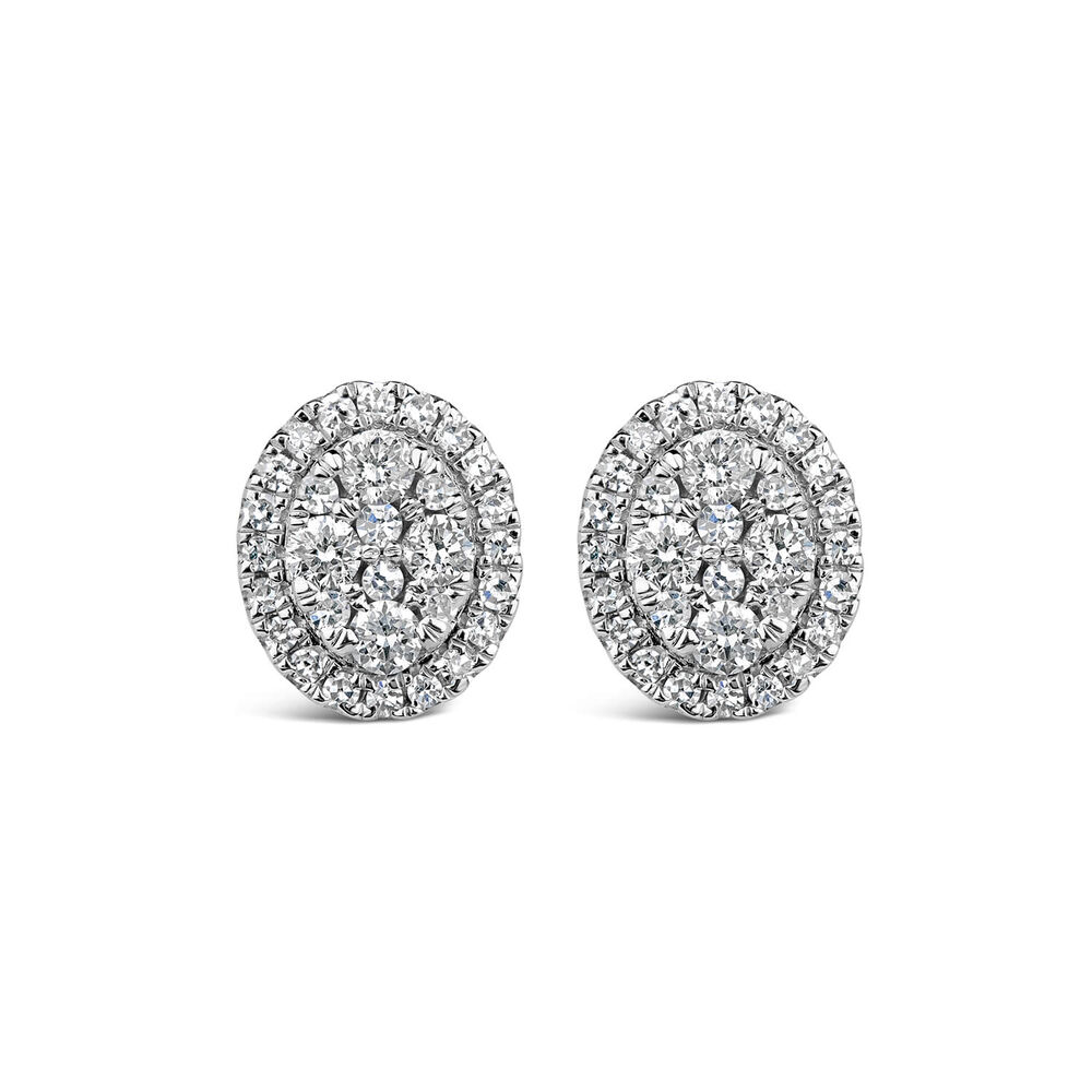 9ct White Gold Oval Shaped Diamond Cluster Stud Earrings image number 0