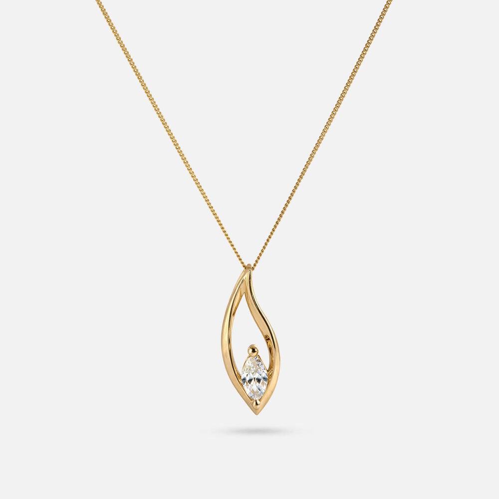 Yellow Gold Plated Vermeil Sterling Silver 0.30ct Lab Grown Marquise Diamond Open Tear Pendant