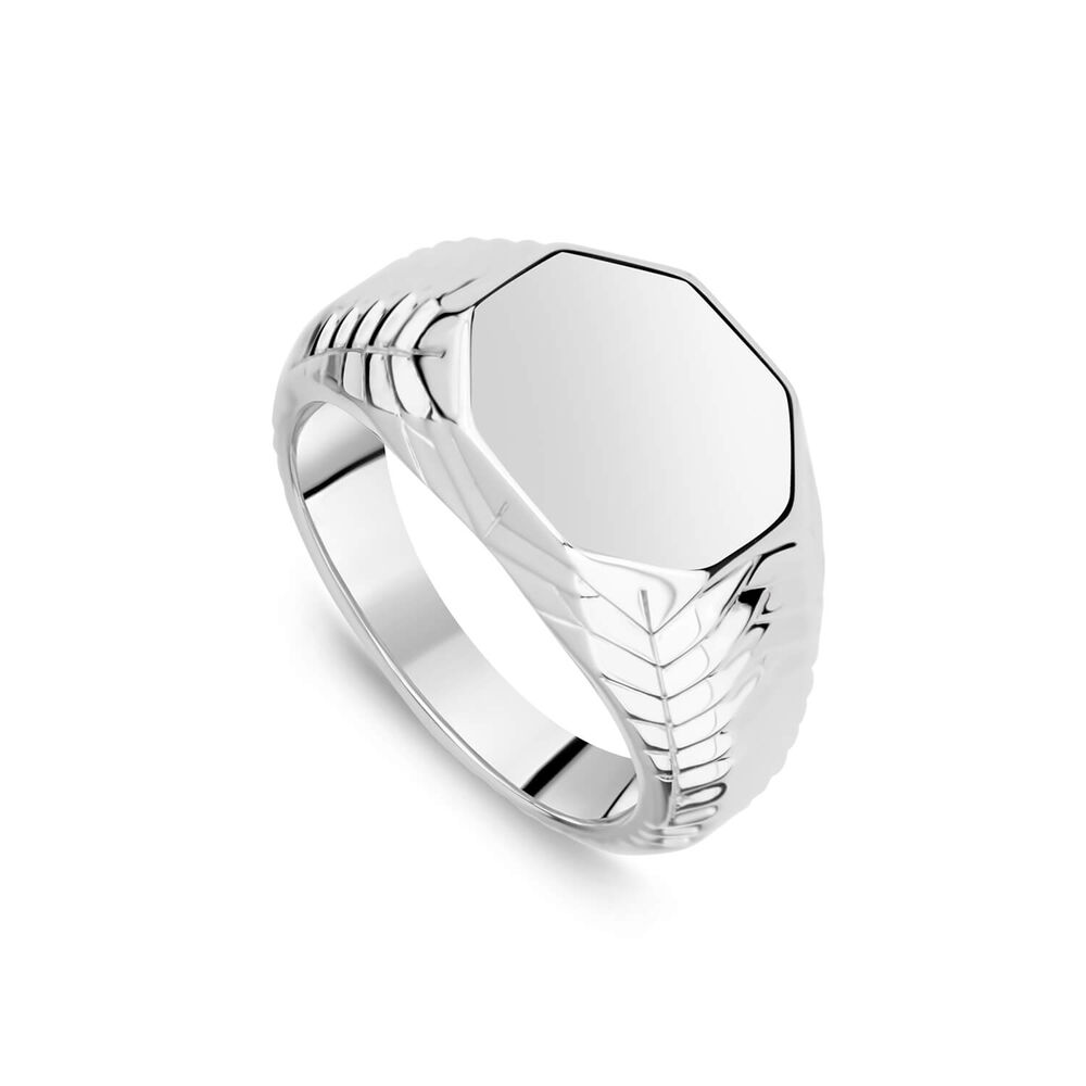 Sterling Silver Octagon Patterned Sides Men's Signet Ring