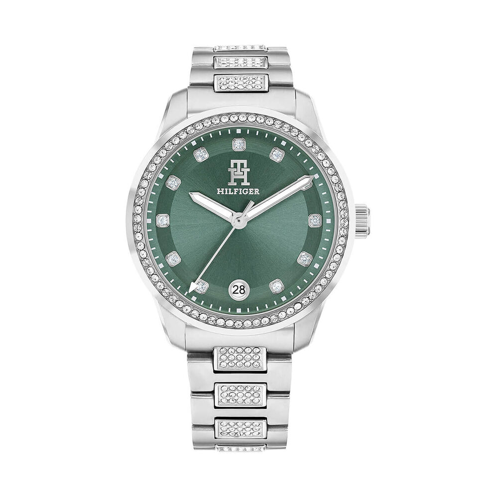 Tommy Hilfiger 36mm Green Dial Crystal Set Bezel Steel Bracelet Watch image number 0