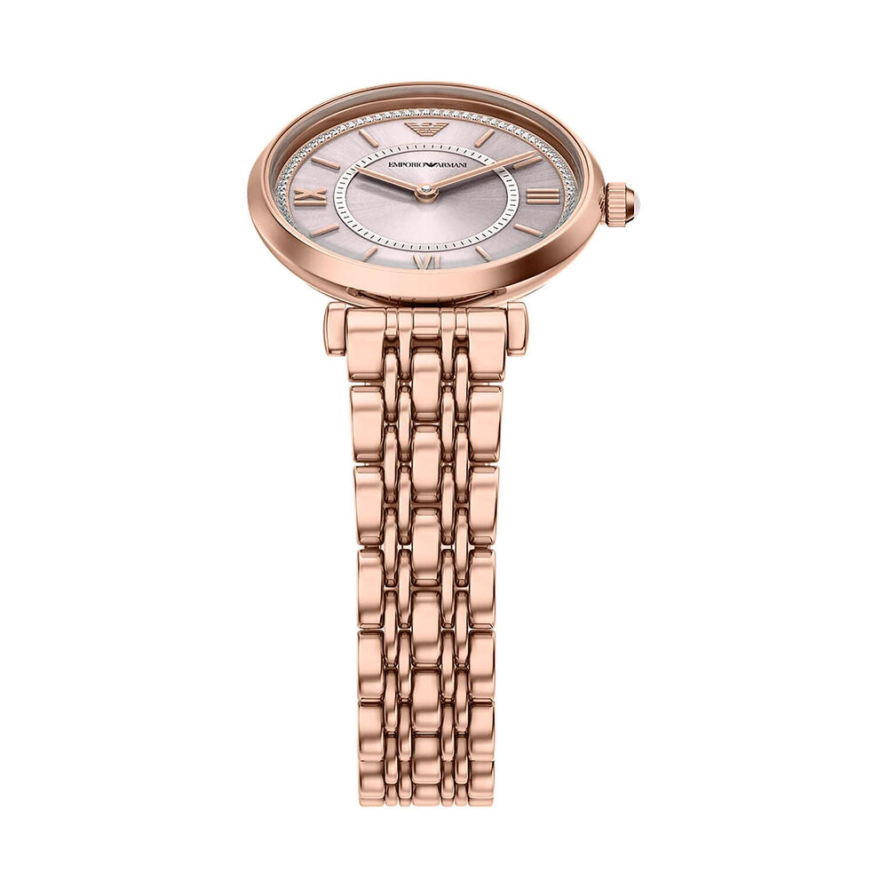 Emporio Armani Gianni T-Bar 32mm Pink Dial Rose Gold Tone Stainless Steel Bracelet Watch