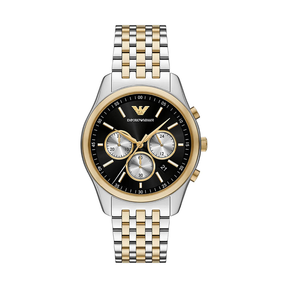 Emporio Armani 41mm Black Dial Two Tone Stainless Steel Bracelet Chronograph Watch image number 0