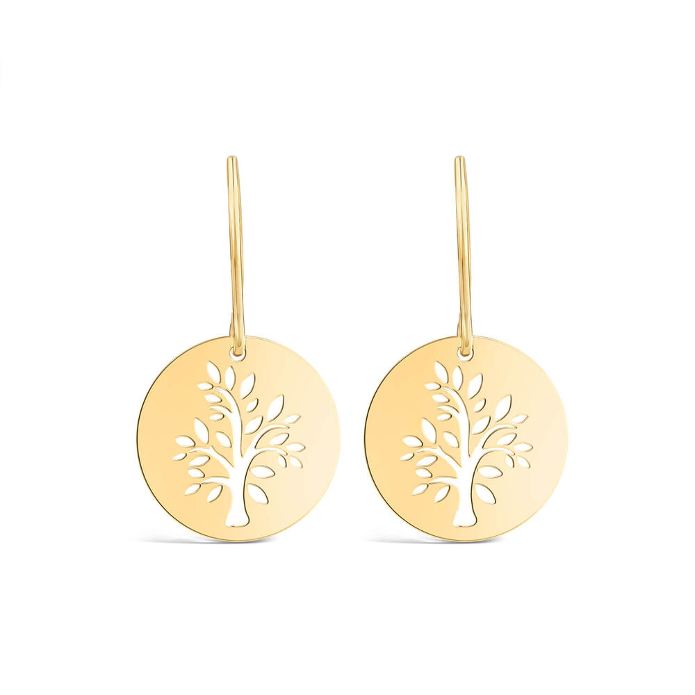 9ct Yellow Gold Tree Of Life Disc Drop Earrings