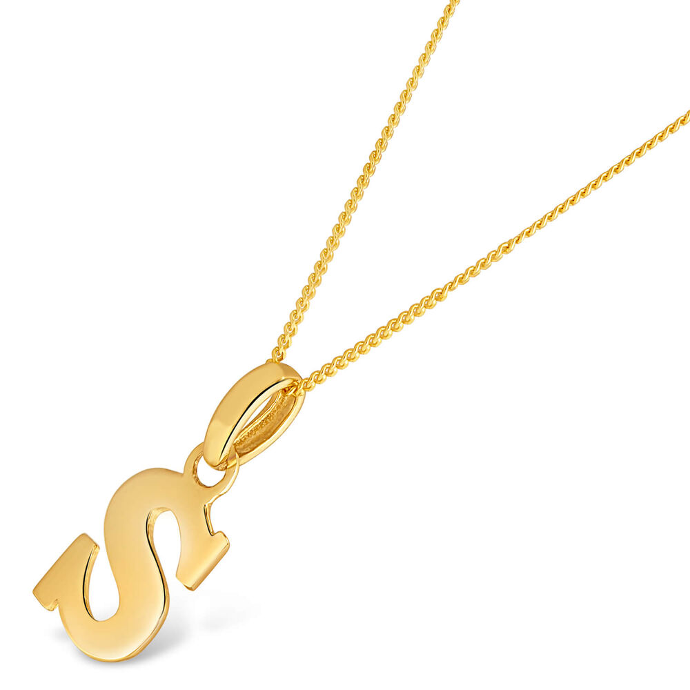 9ct Yellow Gold Plain Initial S Pendant With 16-18' Chain (Chain Included)