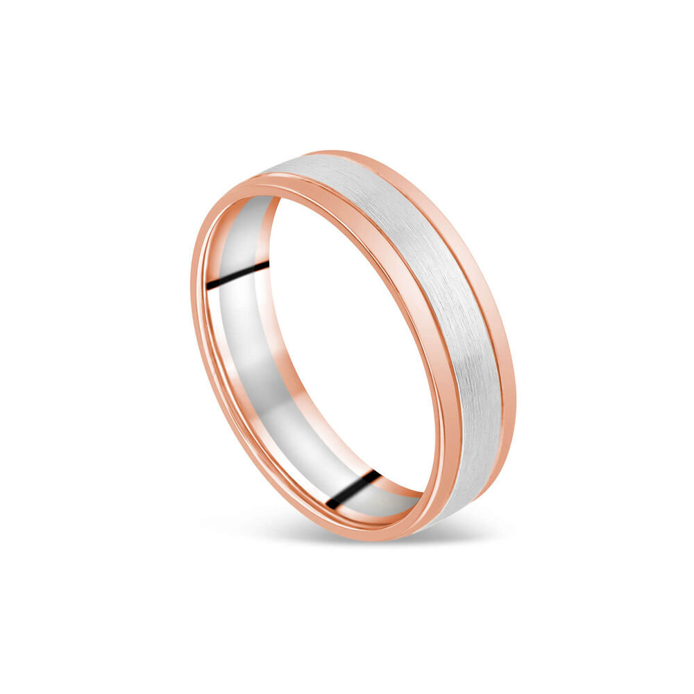 9ct Rose Gold & Platinum 3 Row Plated Centre Men's Wedding Ring